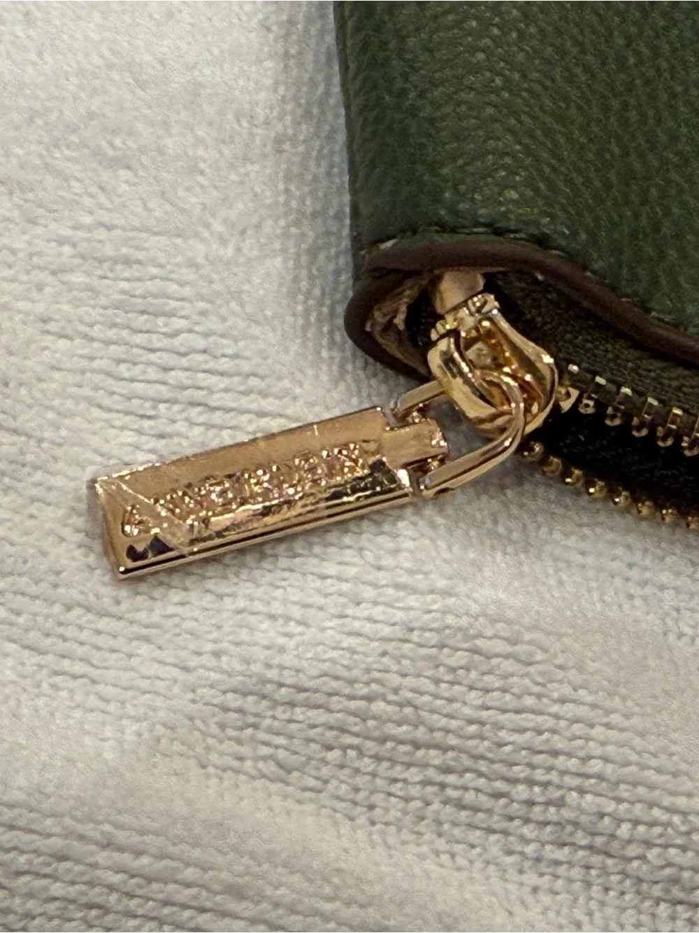 Anne Klein Forest Green Pebbled Leather Cosmetic Pouch with Gold Accents